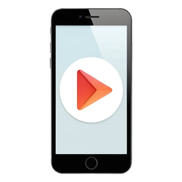 Minimalistic flat vector icon, iOS style, thin black contour on white background. Smartphone with play button and short video frames around it. Clean, no text, no shadows sticker