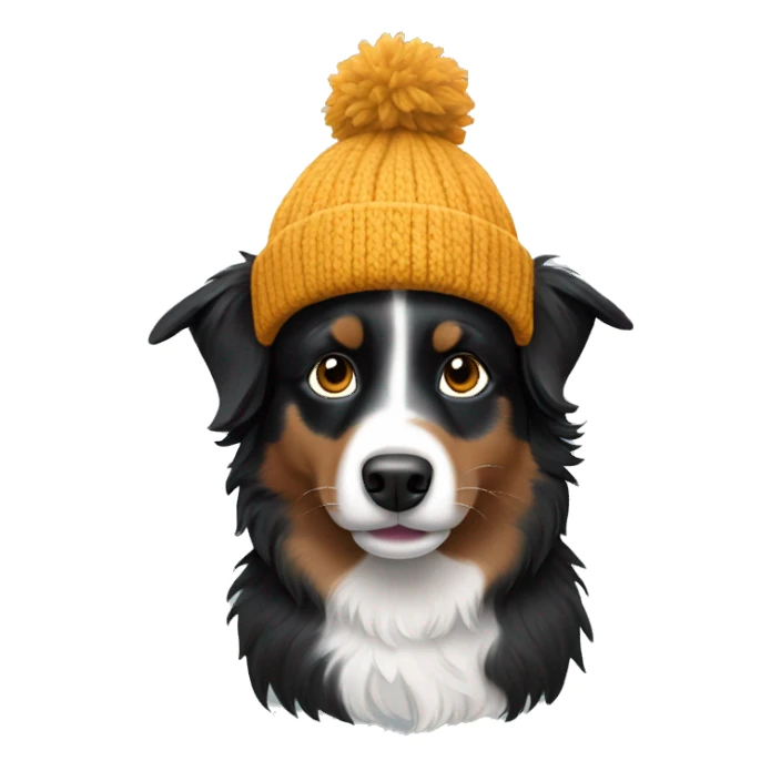 Small black australian shepherd dog wearing a knit cap sticker