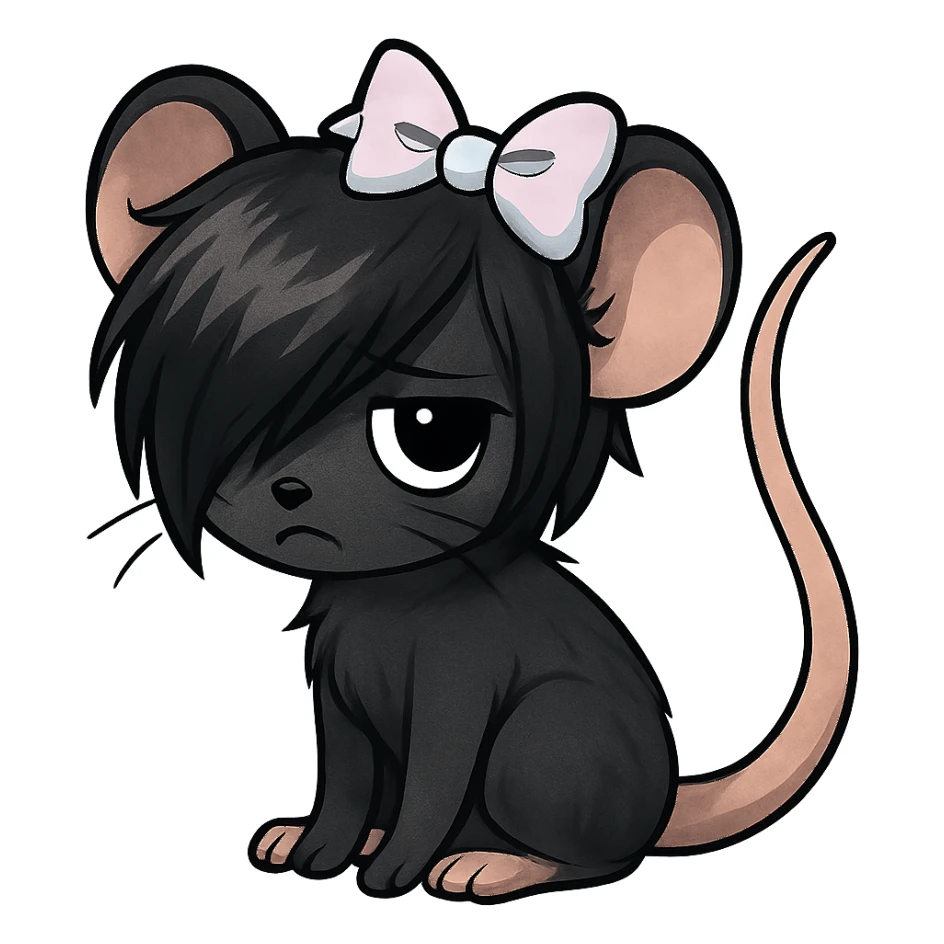 emo mouse wearing a pastel bow, no background sticker