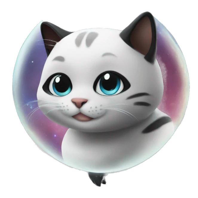 Cat in the space playing with panda sticker