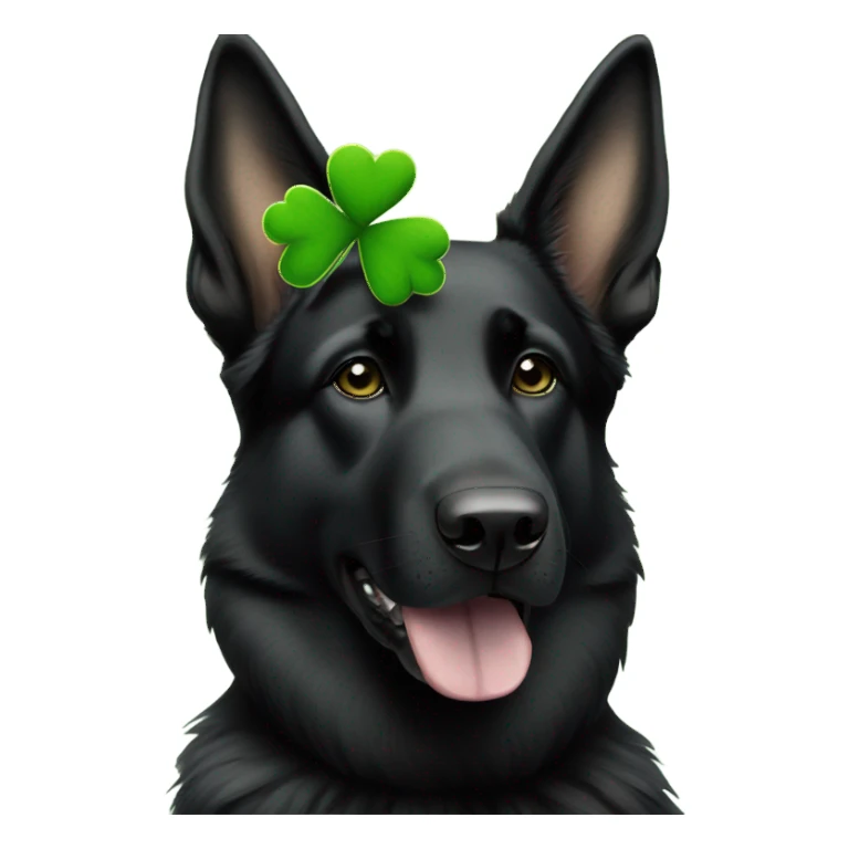 All black German shepherd with four leaf clover headband sticker