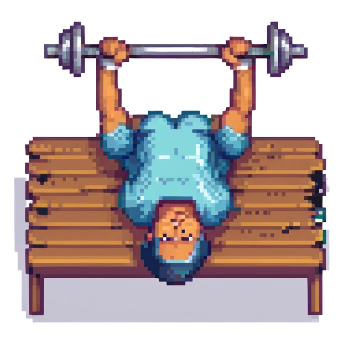 man doing bench press, pixel art style sticker