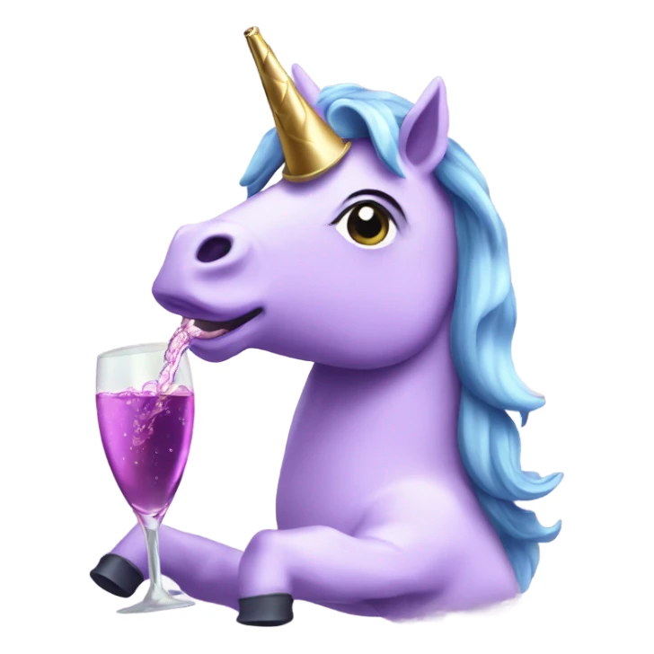 Purple unicorn drinking champagne  sticker