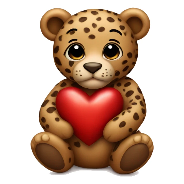 A teddy bear holding a leopard heart sticker