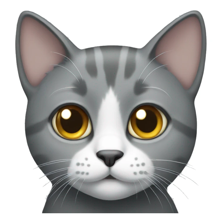 Grey cat with white chin sticker