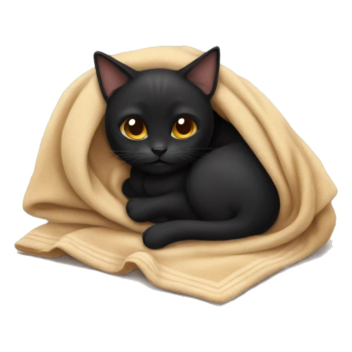 Black cat cuddling with a tan blanket sticker