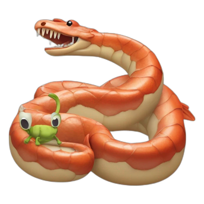 Serpent sur une vache à côté d’un crabe sticker