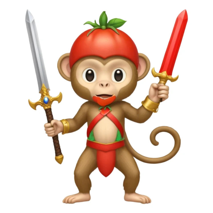 Обезьяна с помидором на голове держит волшебный меч  sticker