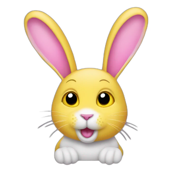 rabbit pink, falling ears, wears teeshirt yellow sticker