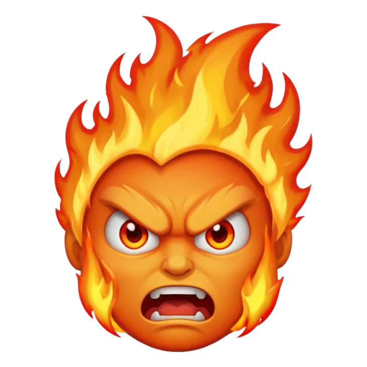 raging fire emoji, red-hot flames, extremely angry face sticker
