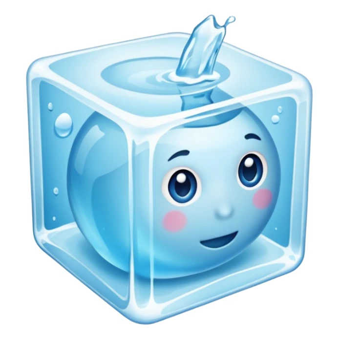 Quero que, com base nos emojis da apple, crie um emoji de um cubo de gelo derretendo, esse emoji não deve ter rosto nem nada, é apenas um cubo de gelo com uma pequena poça de água embaixo que derreteu do cubo sticker