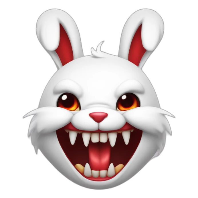evil white rabbit with sharp fangs with red around mouth sticker