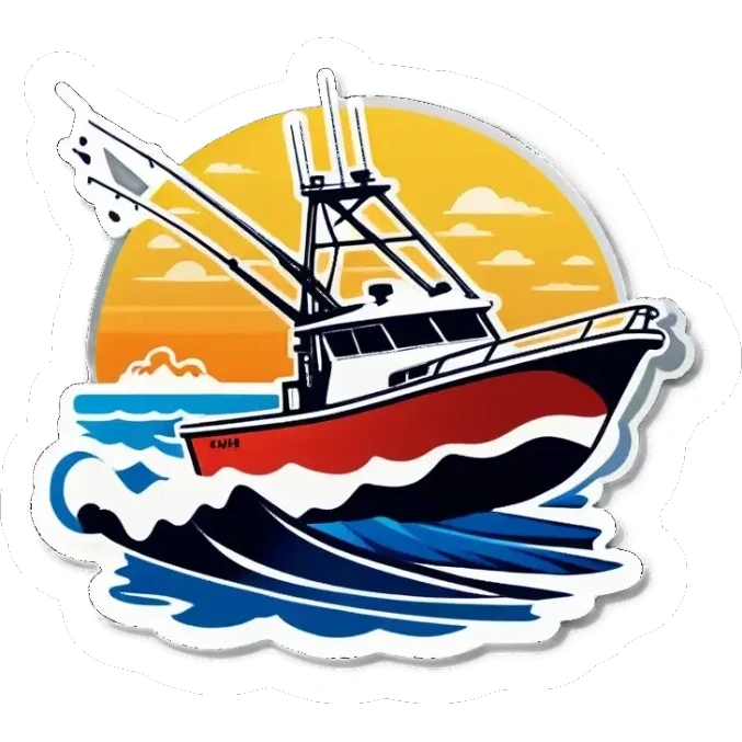 sport fishing boat over wave sticker