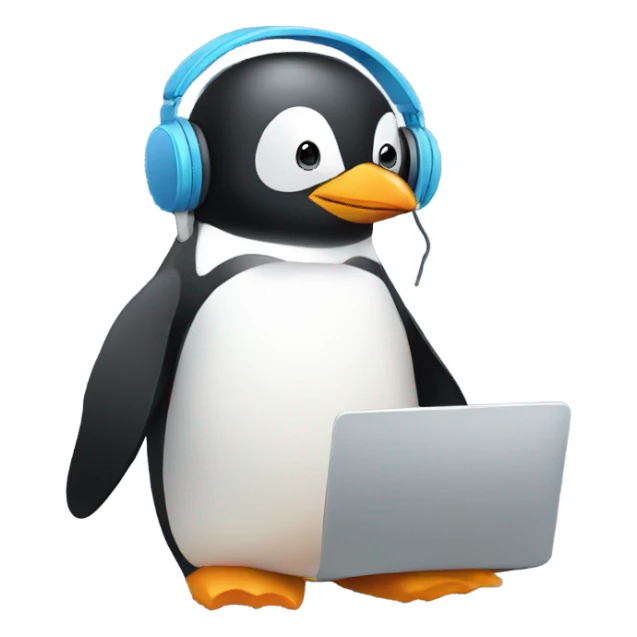 penguin with laptop & headphone sticker
