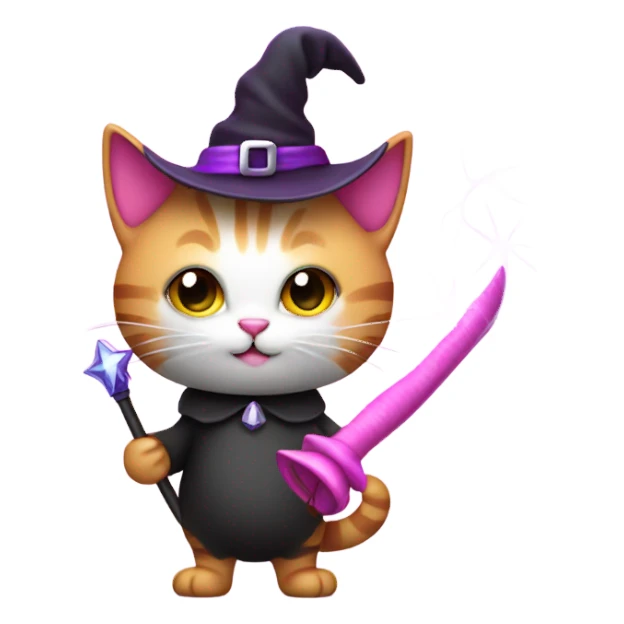 Pink kitty with wand and witches hat sticker