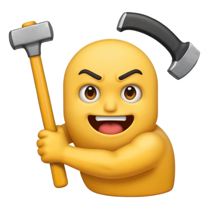 furious emoji, looking silly, gripping a sledgehammer sticker