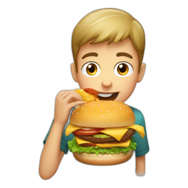 the boy is biting into a burger sticker