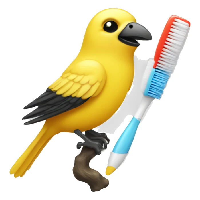 canary with tooth brush sticker