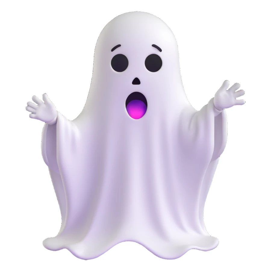 emoji dressed as a little ghost with a terrified expression sticker