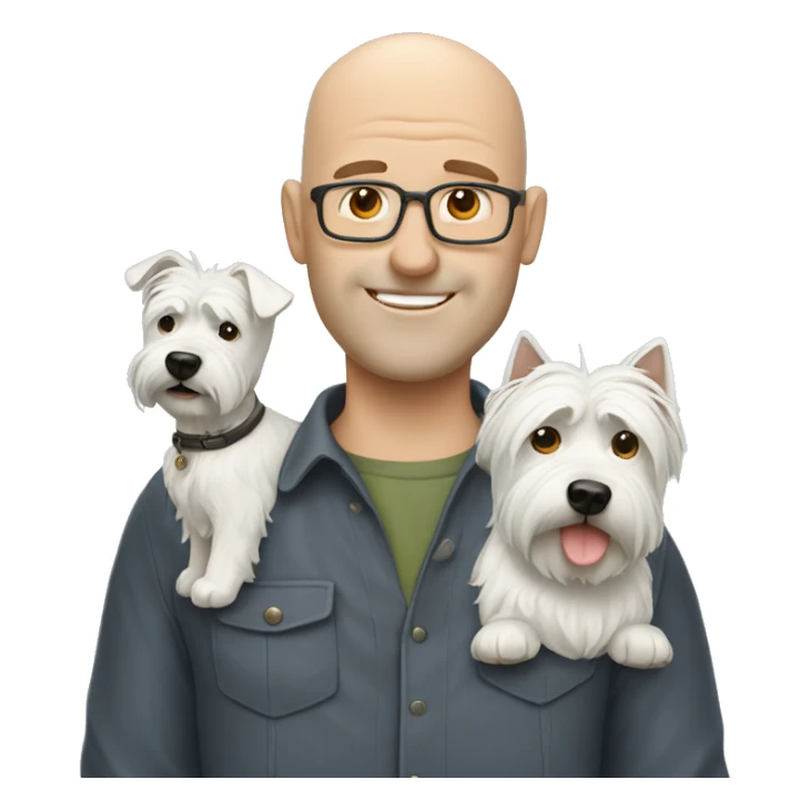 balding man with west highland terrier sticker
