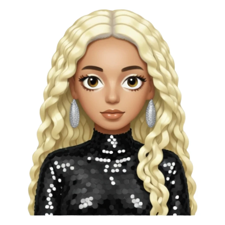 Solange with long platinum blonde hair, black sequin outfit  sticker