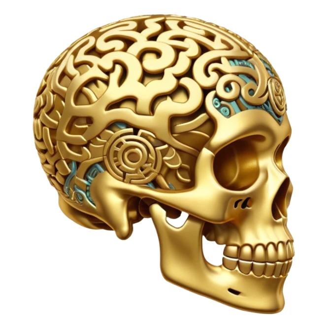 golden brain skull sticker
