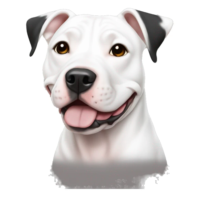 White pit bull with black ear sticker