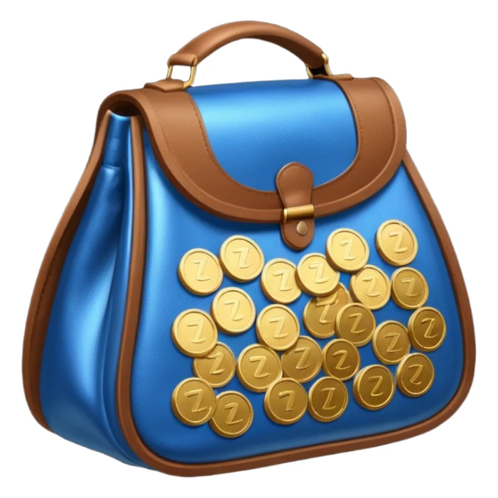 blue coins inside a brown leather bag  sticker