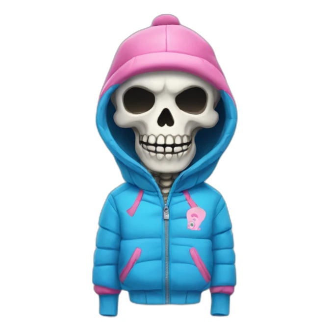 skeleton in a blue winter jacket with pink flip-flops sticker