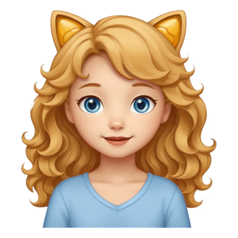 Создай яркий мультяшный телеграм‑стикер‑пак в духе Lady Cat: динамичный, кавайный и с милыми эмоциями ￼ ￼. Персонаж — молодая девушка с медовыми волнистыми волосами, серо‑голубыми глазами и нежной улыбкой; каждый стикер передаёт разные чувства, сохраняя романтичность и игривость. sticker