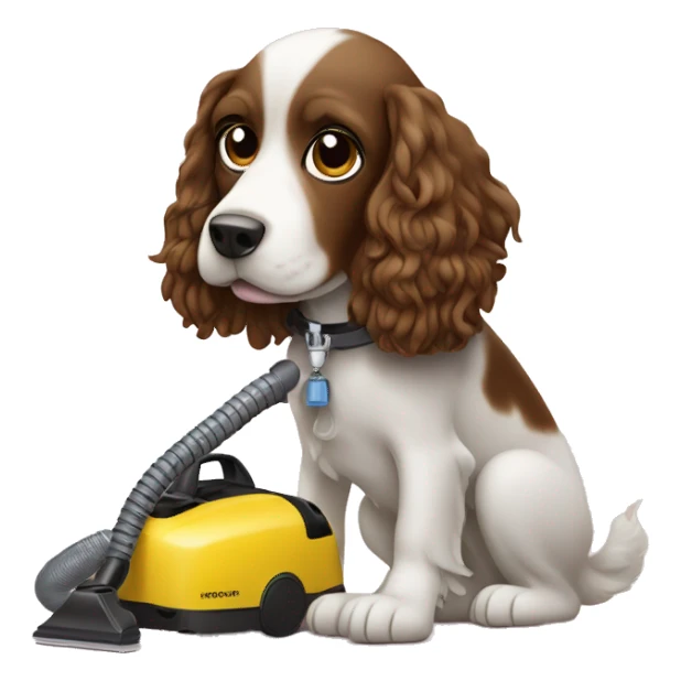 spaniel in hands with a Kärcher vacuum cleaner sticker