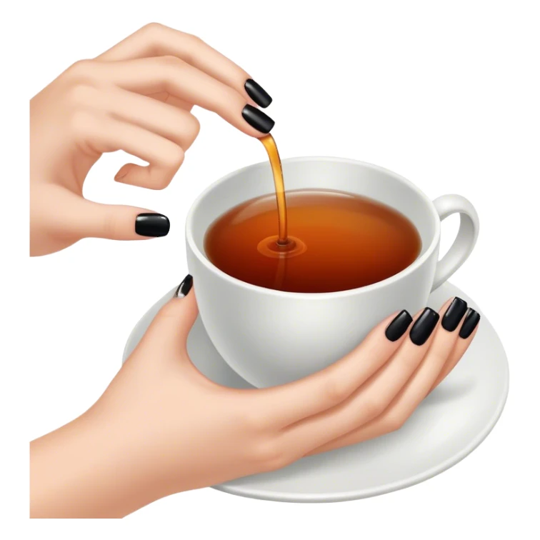 Hand black nails holding tea sticker