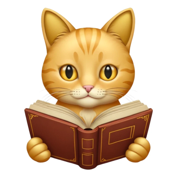 Gold Cat reading book + flower sticker