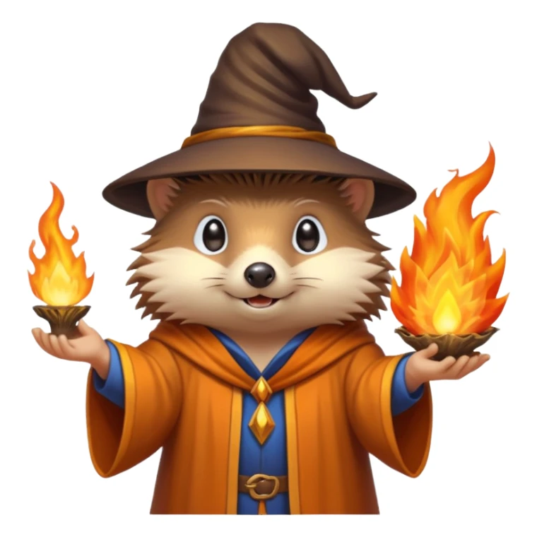 wizard hedgehog summons fire in hand sticker