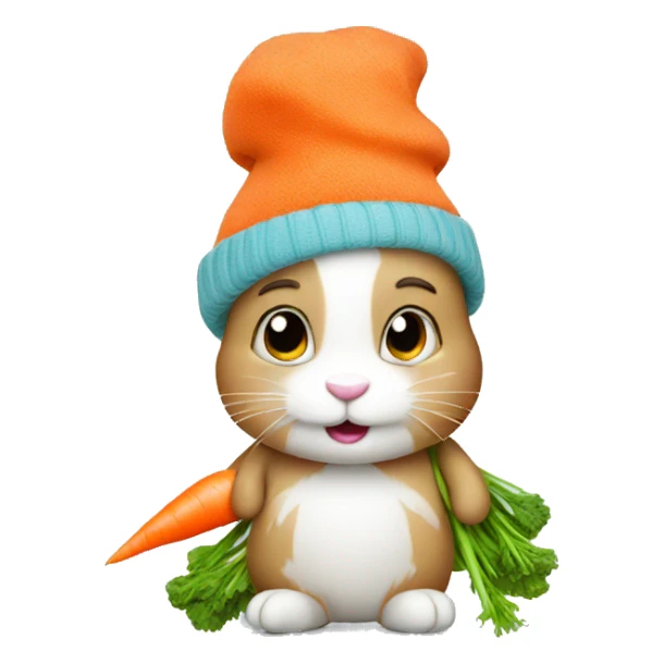Bunny in a winter hat with a carrot sticker