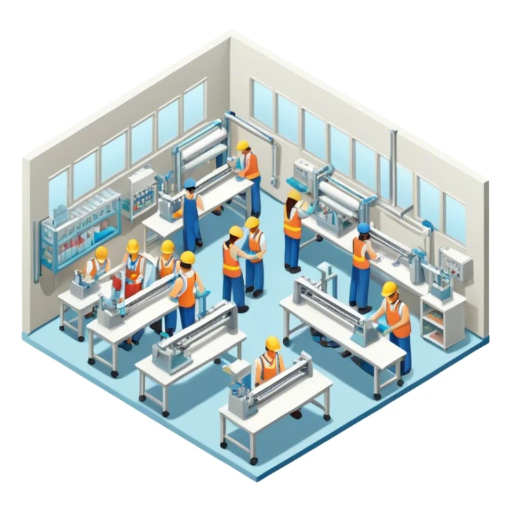 Isometric garment factory sticker