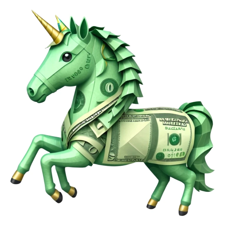 единорог полностью из долларовых купюр, no background sticker