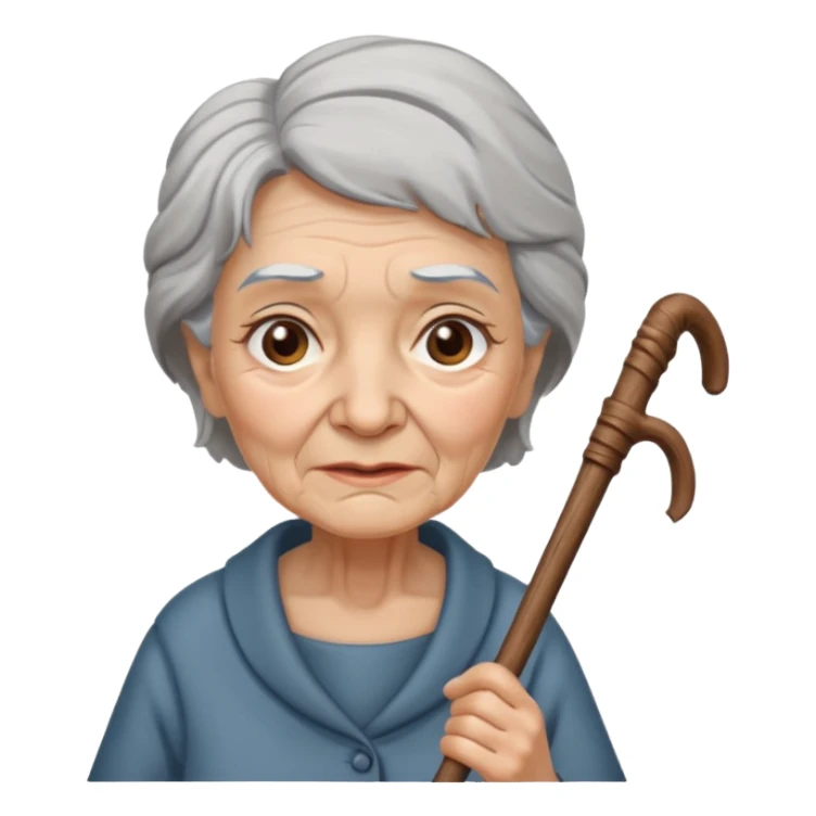 old woman with walking stick sticker