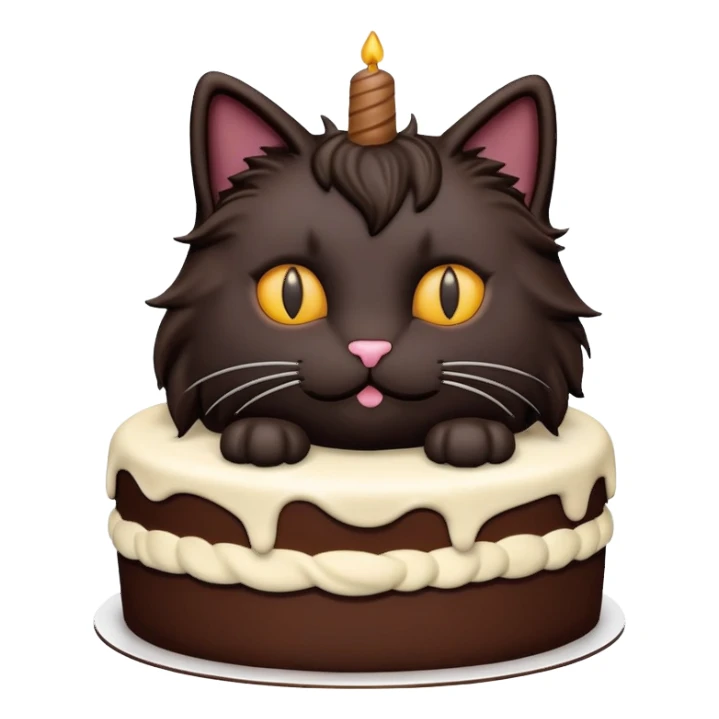 Fluffy all black long haired cat birthday cake sticker