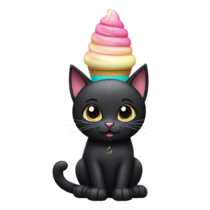 black cat holding ice cream sticker