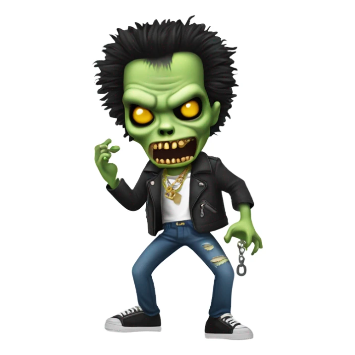 dancing black haired sid vicious zombie, wearing a necklace which has a padlock on it sticker