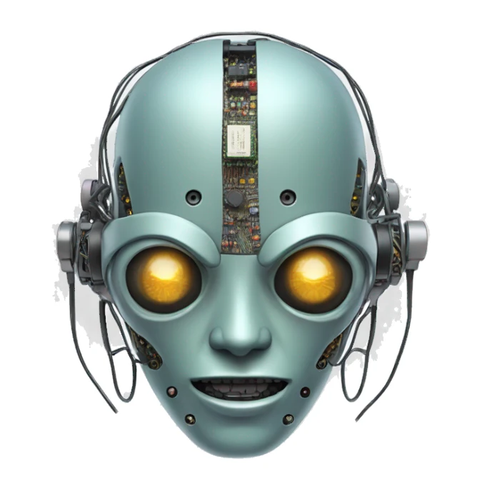 Alien robot head with wires and circuits sticker