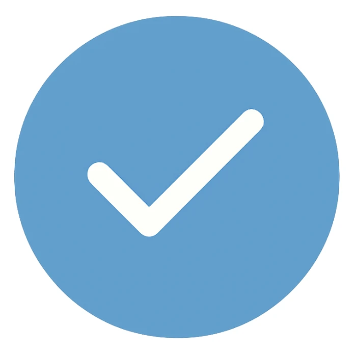 white checkmark in a blue circle sticker