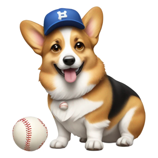 corgi with a baseball sticker