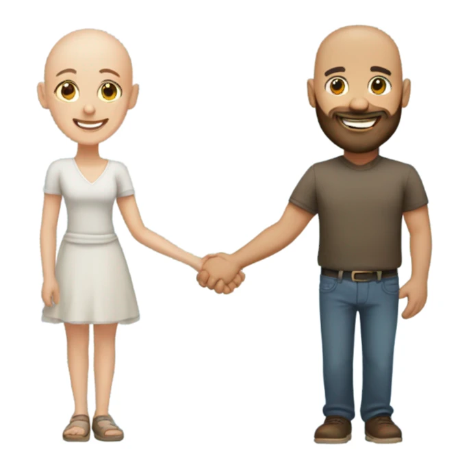 Bald man with beard and brunette girl holding hands sticker