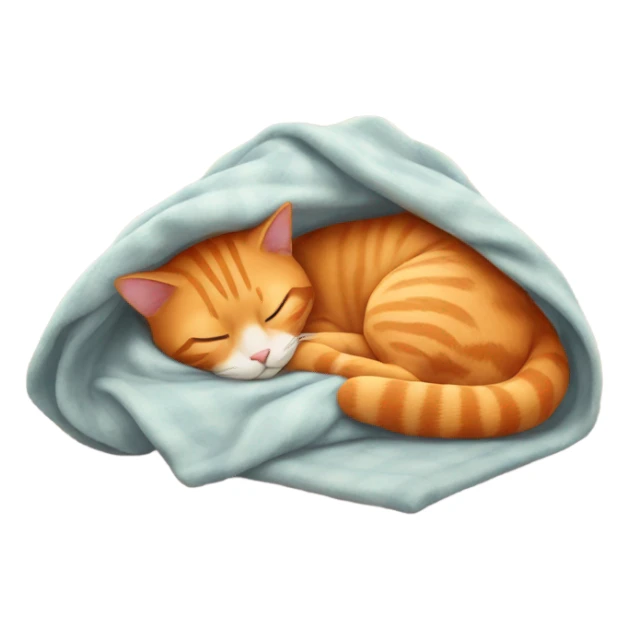 Orange cat sleeping with blanket and hat sticker