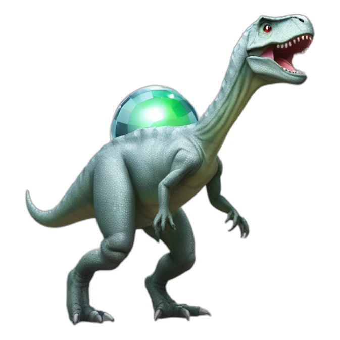 dino with a silver disco ball sticker