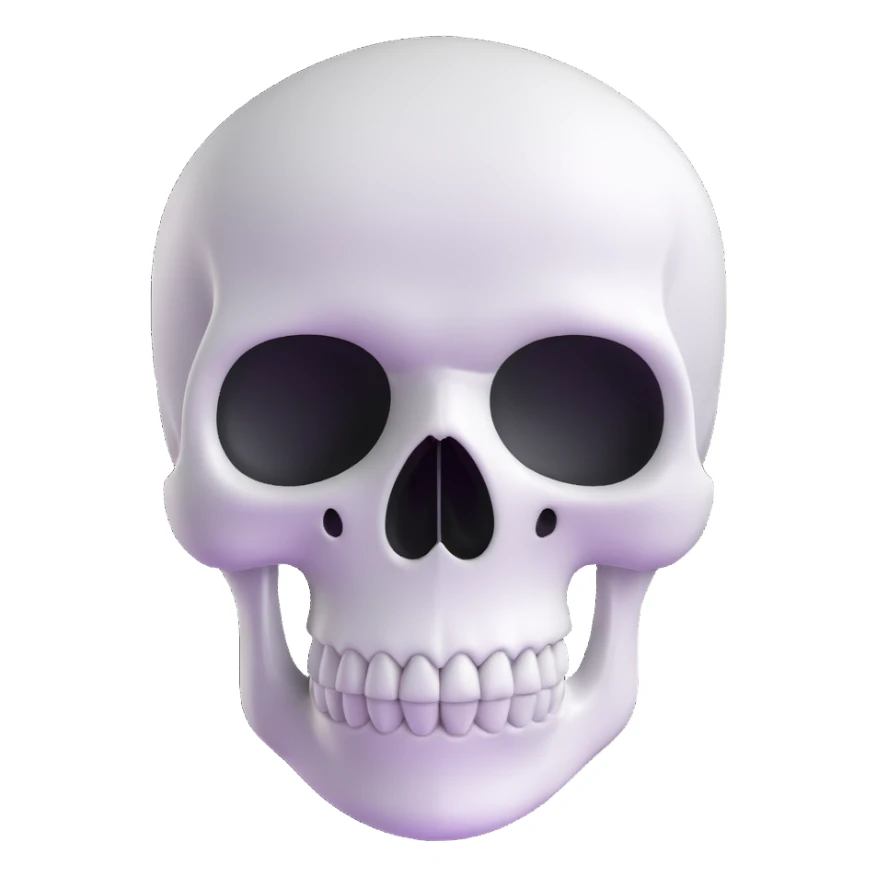 A cute, white-colored skull with soft, rounded features and a friendly expression, looking whimsical not frightening sticker