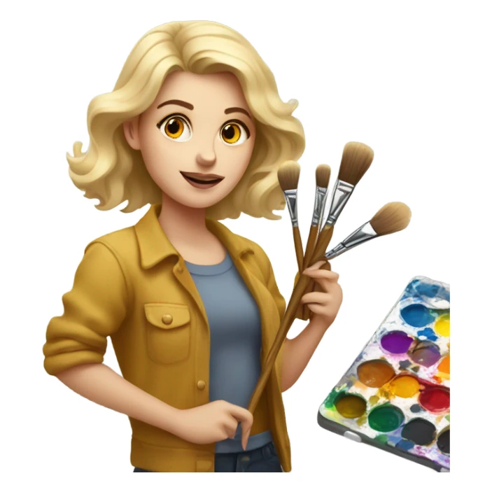 Blonde artist painting sticker