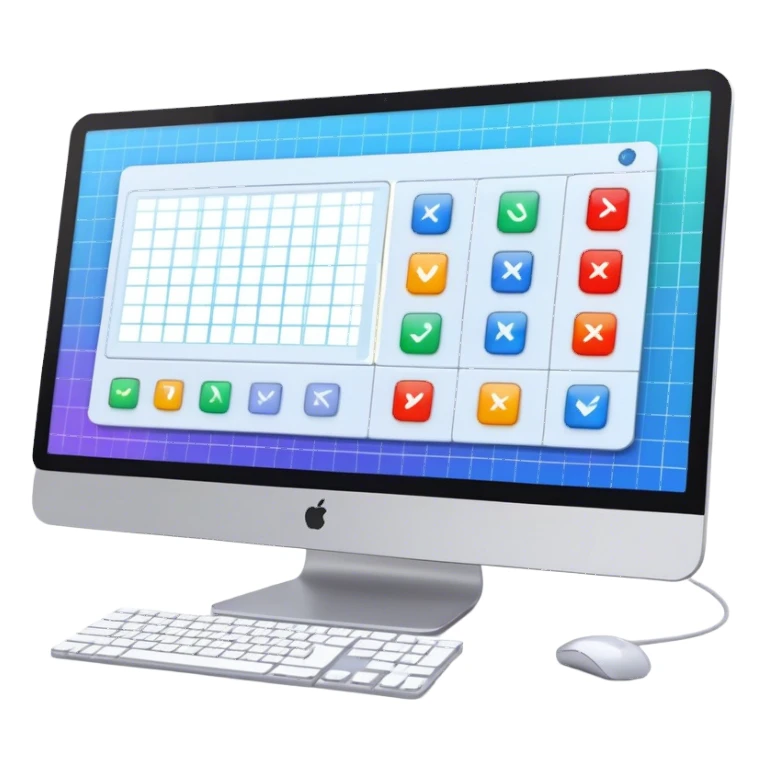 Create an emoji for UX/UI design. Show a computer screen displaying a user interface with buttons, sliders, and a design grid. Include elements like a cursor or design tool to symbolize the design process. Use modern, professional colors. Make the background transparent. sticker
